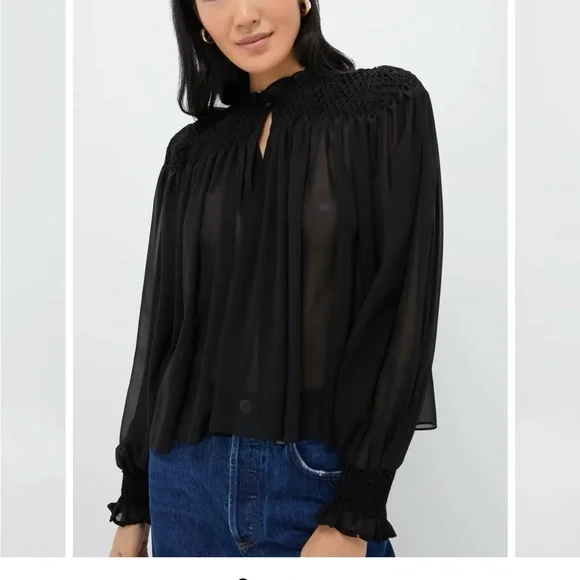 Tuckernuck Black Sheer Smocked Rylie Blouse - Picture 9 of 10